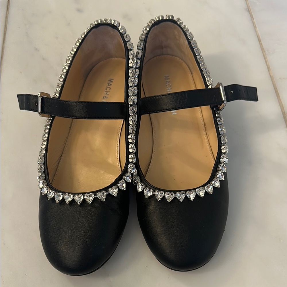 MACH & MACH Black Flats with Silver Accents